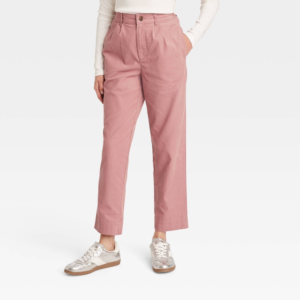 High-Rise Corduroy Chino Pants - Pink 6
